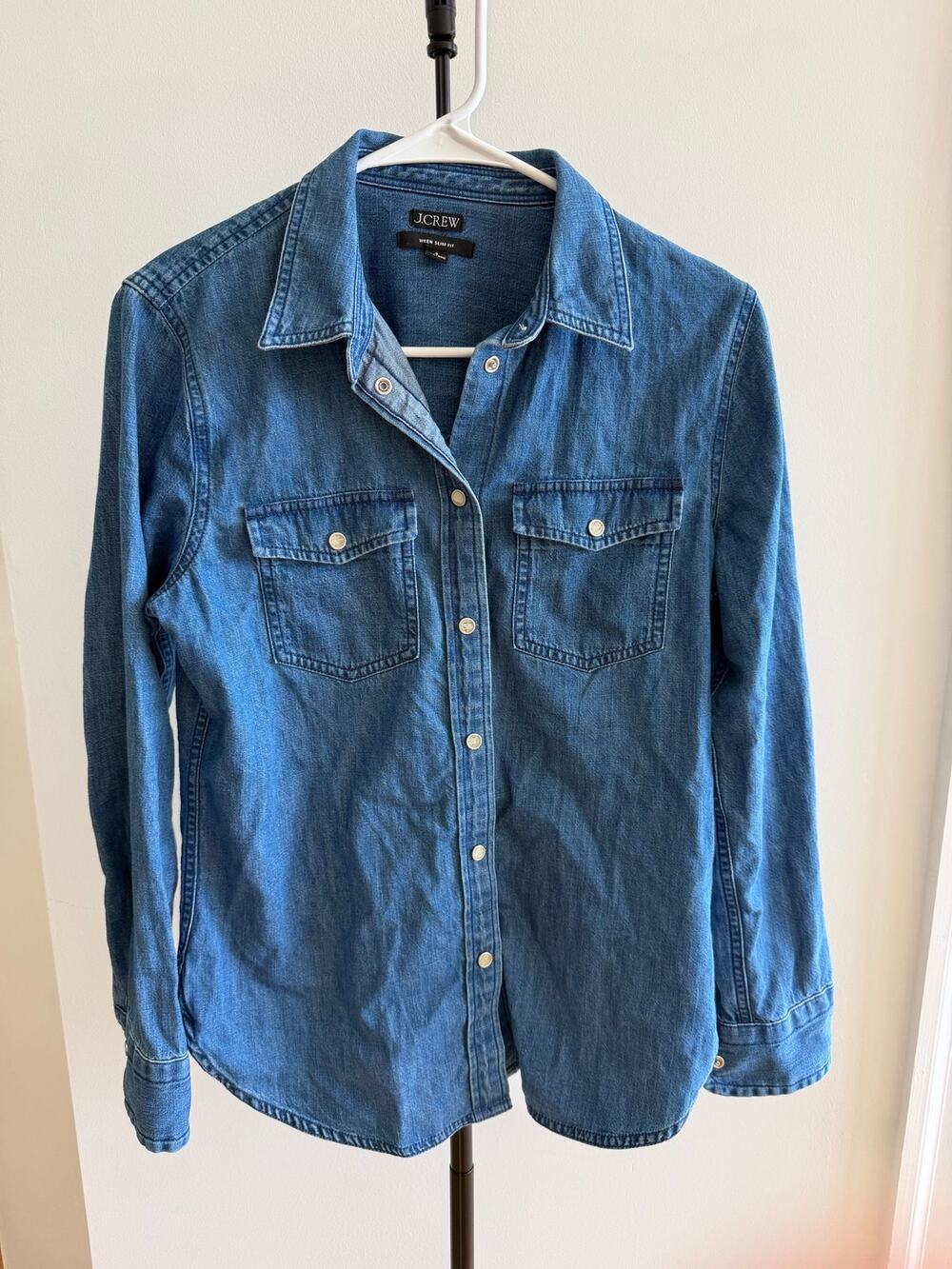 J Crew 100% Cotton Denim Wren Slim Western Chambray Shirt Villere Wash Size 4
